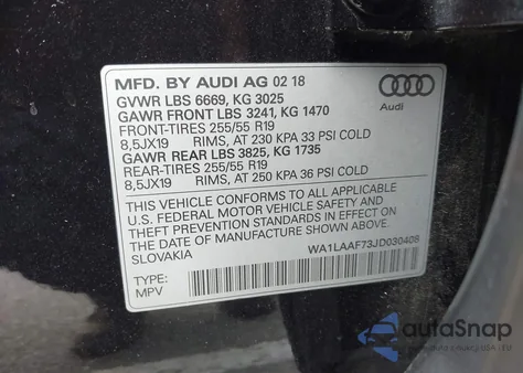 2018 Audi Q7 3.0T Premium из США, поврежденный, VIN WA1LAAF73JD030408